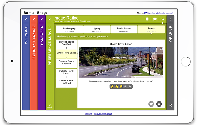 MetroQuest Public Engagement Survey Belmont Bridge – Image Rating Screen