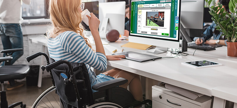 Girl in Wheelchair at Desk using MetroQuest image preference screen