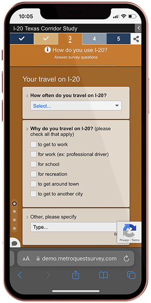 TxDOT i-20 Corridor study on iPhone